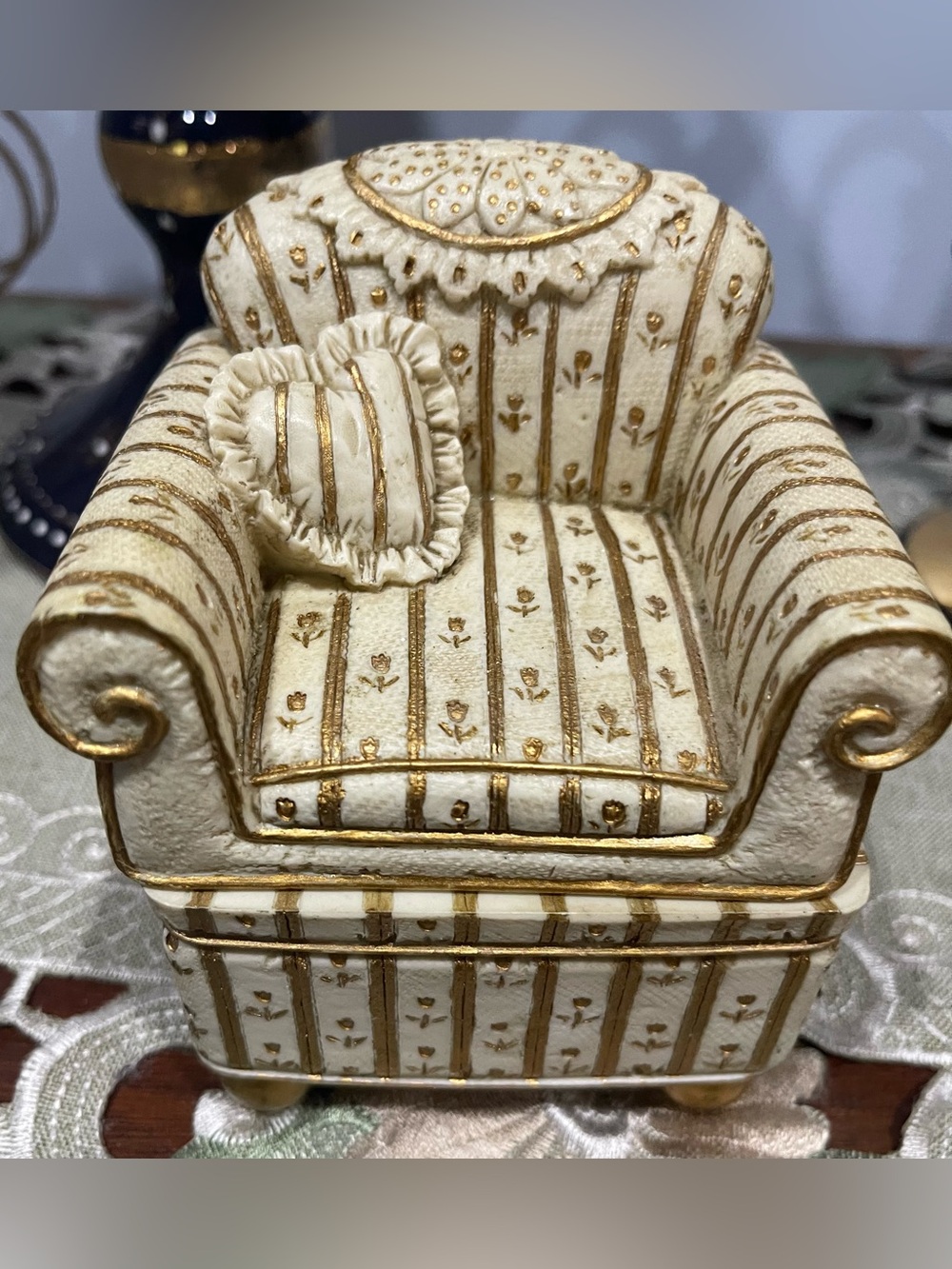 Ivory and Gold Decorative Armchair Trinket Box - Home Accents